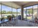 Enclosed patio with outdoor seating and views of the lush green landscape and canal at 2419 Richmond Greens Ct, Sun City Center, FL 33573