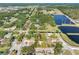 Aerial view of a charming home with a spacious backyard, located near a tranquil pond, park and other amenities at 303 National Orange Ave, Oldsmar, FL 34677