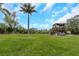 Expansive backyard with verdant grass and towering palm trees, ideal for outdoor recreation and relaxation at 424 Island Cay Way, Apollo Beach, FL 33572