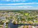 Expansive aerial view showcasing a neighborhood with waterfront properties, canals, and private docks at 5201 Dover Ne St, St Petersburg, FL 33703