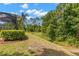 Lush green backyard featuring a conservation area and partial view of the screened in patio at 14817 Tudor Chase Dr, Tampa, FL 33626
