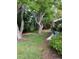 Lush backyard featuring mature trees and outdoor seating on a covered patio at 1679 S Lake Ave # 4, Clearwater, FL 33756