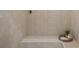 Walk-in shower with tiled walls, built-in bench, and a small plant at 17062 Comunidad De Avila, Lutz, FL 33548