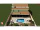 Aerial of backyard showcasing custom pool, patio, landscaping, and outdoor living at 7591 Harbor View Way, Seminole, FL 33776