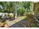 Lush backyard featuring mature trees, vibrant landscaping, and a private setting at 7591 Harbor View Way, Seminole, FL 33776
