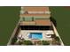 Backyard pool rendering featuring a sun shelf, patio furniture, and lush landscaping at 7591 Harbor View Way, Seminole, FL 33776