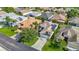 An aerial view of a residential neighborhood showcasing homes with well-manicured lawns and mature landscaping at 9608 Rolling Cir, San Antonio, FL 33576