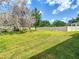 Well-maintained backyard, featuring a privacy fence, mature trees and healthy green grass at 1105 Canyon Oaks Dr, Brandon, FL 33510