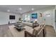 Contemporary living room with stylish furniture, modern decor, and abundant natural light from large windows at 11480 Genter Dr, Spring Hill, FL 34609