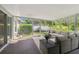 Screened patio featuring cozy wicker seating and a view of the lush backyard at 21840 Waverly Shores Ln, Land O Lakes, FL 34637