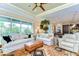 Comfortable living room with large windows, sofas, and access to the kitchen and dining areas at 22338 Bartholdi Cir, Land O Lakes, FL 34639