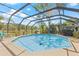 Inviting screened-in pool with crystal clear water, surrounded by a spacious deck, and lush landscaping, perfect for relaxation at 3626 Lake Joyce Dr, Land O Lakes, FL 34639
