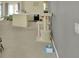 An interior shot shows a spacious living area with plush carpeting, breakfast bar, and a view of the backyard at 6035 19Th Ne St, St Petersburg, FL 33703