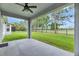 Back porch with ceiling fan overlooking well maintained grassy yard at 6611 Current Dr, Apollo Beach, FL 33572