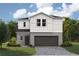 Charming two-story home with a gray stucco and white plank exterior and well-maintained landscaping at 37213 Sagemoor Dr, Zephyrhills, FL 33541