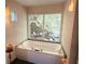 Bright bathroom with large window over soaking tub, offering views of the surrounding trees and nature at 115 21St Ne Ave, St Petersburg, FL 33704