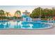 Resort-style swimming pool with water slide, seating, and palm trees for leisure and recreation at 18236 Paradise Point Dr, Tampa, FL 33647