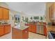 Open kitchen with stainless steel appliances, granite countertops, a center island, and backyard views at 4608 Kilcoyne Ct, Lutz, FL 33558