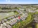 Scenic aerial view of a residential area by a lake, showcasing an attractive community with well-kept homes at 10937 Penny Gale Loop, San Antonio, FL 33576
