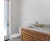 Bathroom featuring a single sink vanity with a white countertop and modern fixtures at 3406 W Alline Ave, Tampa, FL 33611