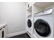 Bright laundry room features modern appliances, sleek white cabinetry, and dark herringbone floors at 389 Bayview Ne Dr, St Petersburg, FL 33704