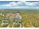 Scenic aerial view of the community with lush green trees, a pond, and surrounding neighborhoods at 9481 Highland Oak Dr # 1616, Tampa, FL 33647