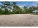Sandy volleyball court with net and trees in the background, ideal for beach volleyball enthusiasts at 9481 Highland Oak Dr # 1616, Tampa, FL 33647