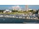 Aerial view of the marina showcasing numerous boats docked in the calm, blue water at 1107 S Prospect Ave, Clearwater, FL 33756