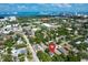 An aerial view highlighting the property's location with city and water views in the background at 1107 S Prospect Ave, Clearwater, FL 33756