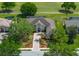 Stunning aerial view of home with golf course in the background; circular drive, mature landscaping at 13538 Thoroughbred Dr, Dade City, FL 33525