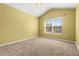 Bedroom with a high ceiling, large window with natural light, and carpet flooring at 26517 Castleview Way, Wesley Chapel, FL 33544