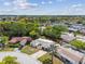 Panoramic aerial view of the single-story home nestled in a lush, green neighborhood, showcasing the home's surroundings at 4240 Woodsville Dr, New Port Richey, FL 34652