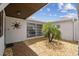 Inviting entryway with a modern design and a decorative palm tree at 4240 Woodsville Dr, New Port Richey, FL 34652