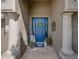 Close up of welcoming front door framed by decorative columns with seasonal décor at 13302 Trailing Moss Dr, Dade City, FL 33525