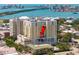 An aerial view of the condominium building and the surrounding cityscape at 628 Cleveland St # 612, Clearwater, FL 33755