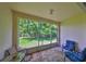 Enclosed patio with outdoor seating offering views of the landscaped backyard at 2220 Nantucket Dr # 43, Sun City Center, FL 33573