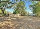 A large tree-lined backyard with mature trees, old fence, and gray-colored home exterior at 3020 E Louisiana Ave, Tampa, FL 33610