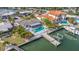 Home showcasing a waterfront backyard with a sparkling pool, dock, and lush landscaping at 368 41St Ave, St Pete Beach, FL 33706