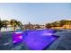 Impressive pool illuminated with purple LED lights overlooking waterfront docks and lush landscaping at 368 41St Ave, St Pete Beach, FL 33706