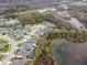 Aerial view of houses bordering a pond, green spaces, and foliage in a well-planned neighborhood at 8219 Summer Brook Ct, Land O Lakes, FL 34638