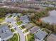 Aerial view of homes surrounding a small pond, community with houses, landscaping and nature at 8219 Summer Brook Ct, Land O Lakes, FL 34638