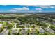 Expansive aerial shot showcasing a community of homes amid verdant trees and open fields at 3004 Spring Hammock Dr, Plant City, FL 33566