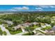 This aerial view shows a home with a pool near lush trees and manicured lawns in a friendly neighborhood at 3004 Spring Hammock Dr, Plant City, FL 33566