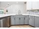 Modern kitchen with white countertop, stainless steel dishwasher, and gray cabinets at 3726 Rain Tree Ct, Palm Harbor, FL 34685