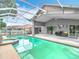 Enclosed pool and jacuzzi with view of patio at 5526 Braddock Dr, Zephyrhills, FL 33541