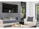 Living room featuring a linear fireplace with a decorative mantel, and large windows at 804 S Davis Blvd, Tampa, FL 33606