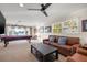 Spacious living room boasts a waterfront view, pool table, wet bar, and comfortable seating at 935 Eden Isle Ne Dr, St Petersburg, FL 33704