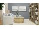 Stylish living room featuring comfortable seating, neutral décor, and built-in shelving at 9396 Minnow Ray Dr, Land O Lakes, FL 34638