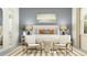 Comfortable bedroom showcasing a plush bed, neutral decor, and calming artwork at 9396 Minnow Ray Dr, Land O Lakes, FL 34638