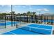 Outdoor pickleball courts with vibrant blue surfaces offer a fun and active recreational space in the community at 9396 Minnow Ray Dr, Land O Lakes, FL 34638